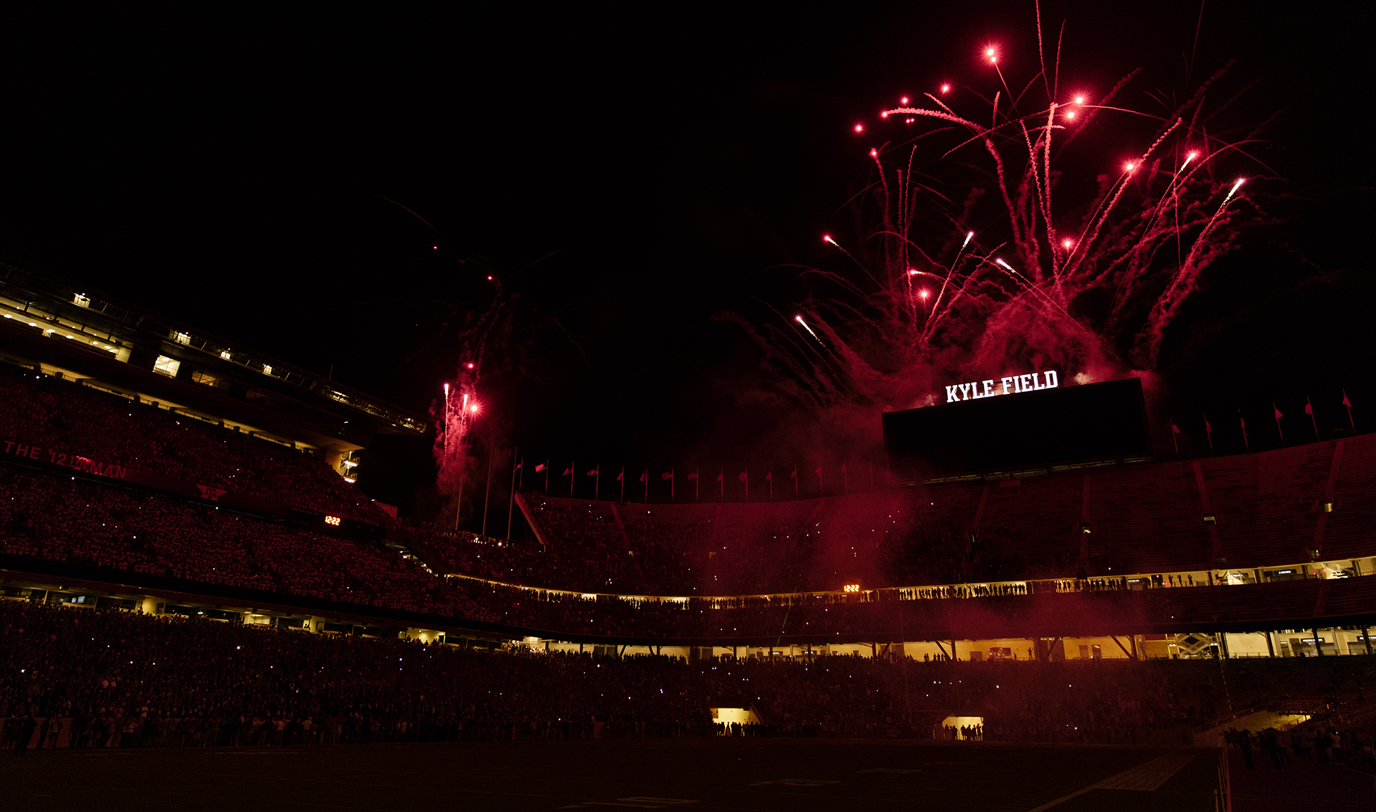 Fireworks going off above Kyle's Field.