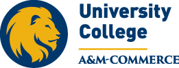 University logo with gold line shorter than the length of East Texas A&M.