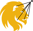 Gold lion on white background.