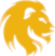 Gold lion head with lack of definition.