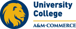 University logo with gold line the same length of East Texas A&M.