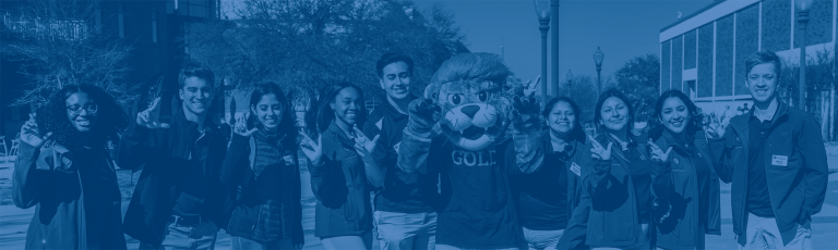 Our Lion Ambassadors with Lucky, East Texas A&M's mascot