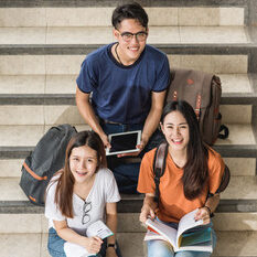 Top view high angle group of male and girl students