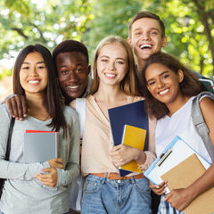 Group of international students having fun after studying