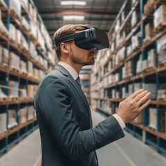manager in modern warehouse using artificial intelligence and virtual reality based technology for logistics management