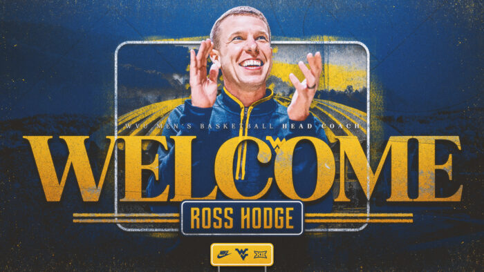 A graphic of a college basketball coach with the text "Welcome Ross Hodge."