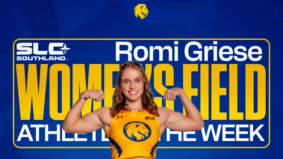 A graphic of a track and field athlete that reads "Women's Field Athlete of the Week."