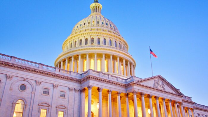 Picture of U.S. Capitol building against blue sky.