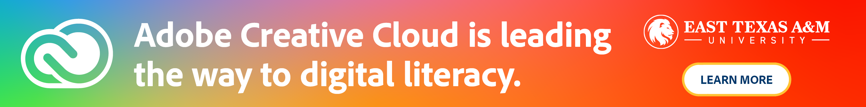 A banner displaying the text "Adobe Creative Cloud is leading the way to digital literacy." Click the banner to learn more.