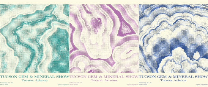 A group of three posters for the Tuscon Mineral Show in 2025.