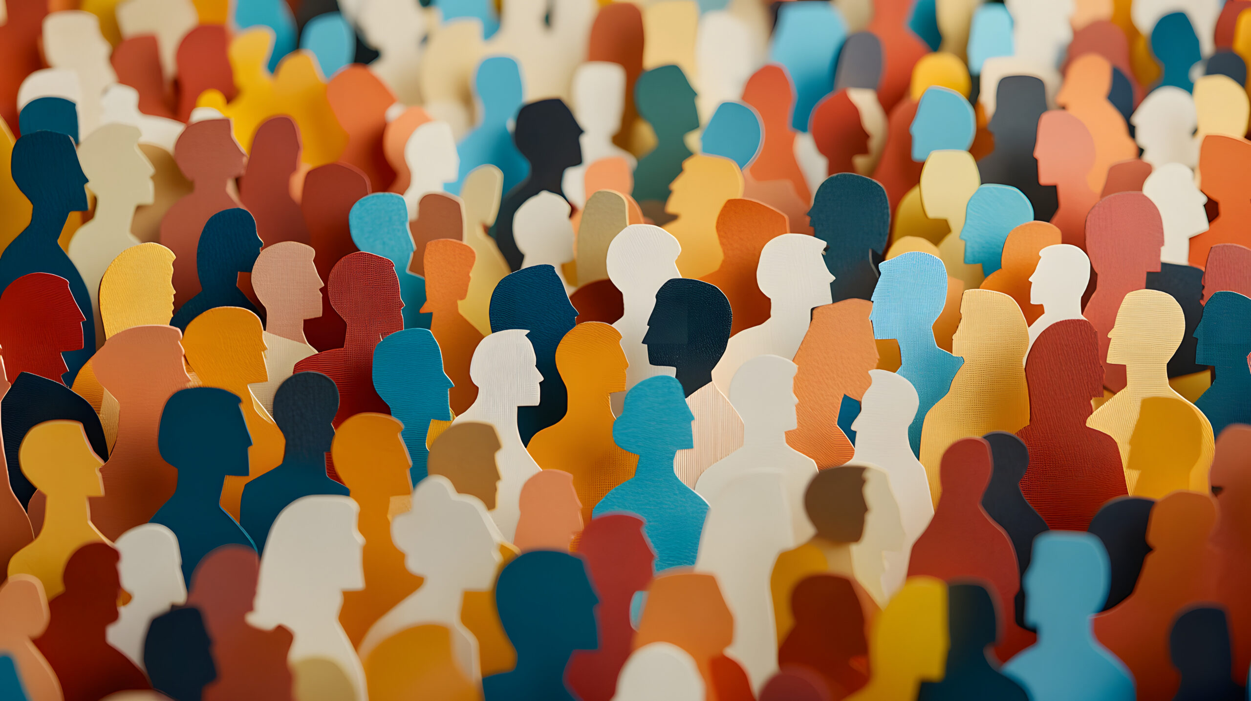 Art depicting human profiles in a range of colors