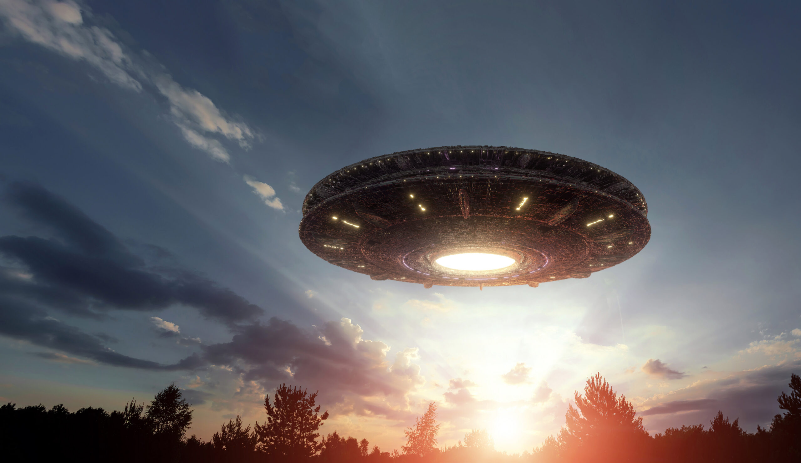 Stock image of a UFO in the sky.