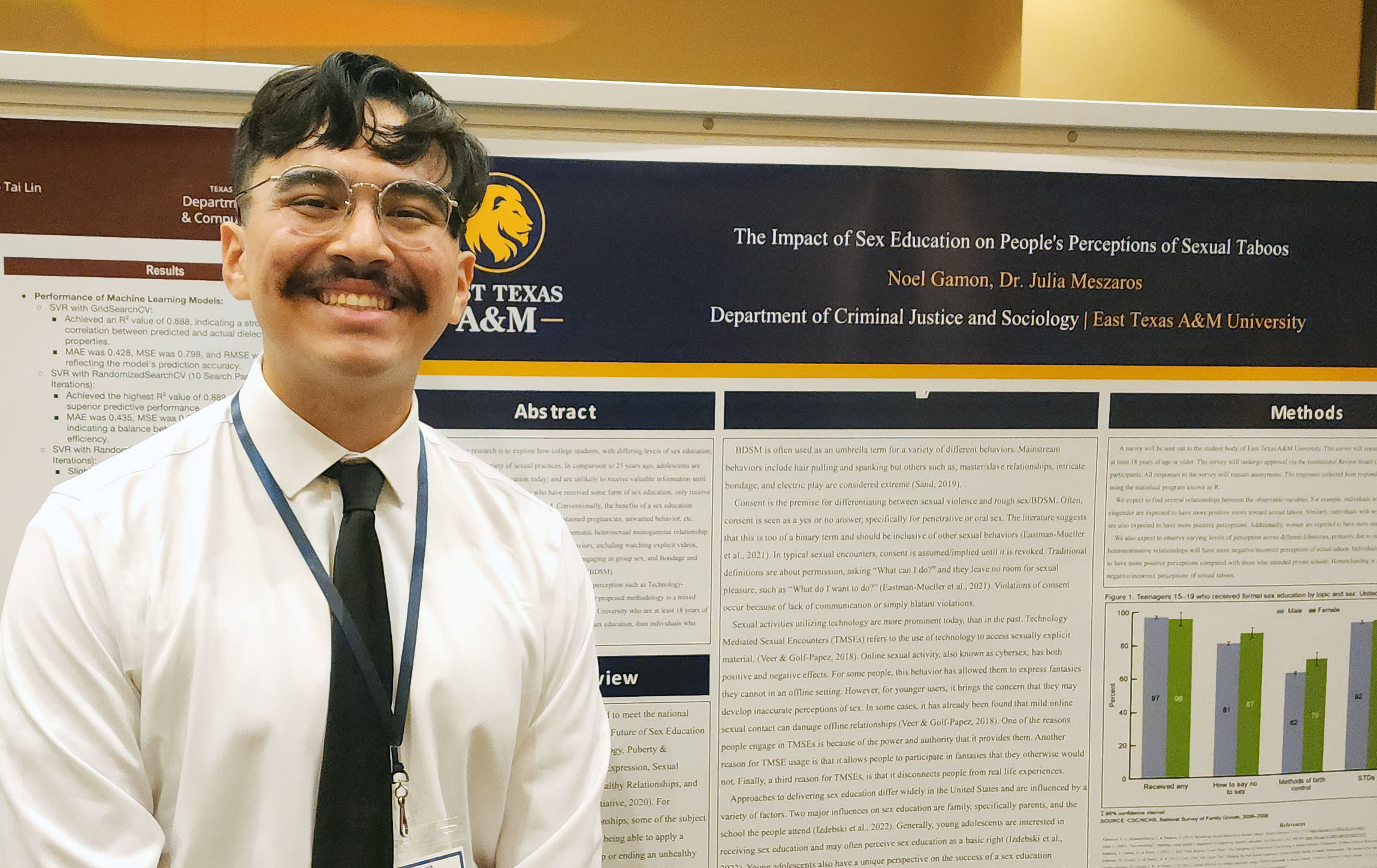 Male student presenting research