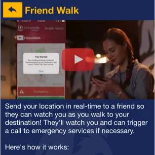 Screenshot of the friend walk in the Lion Safe app, a location sharing service to make sure companions arrive to their destinations safely.
