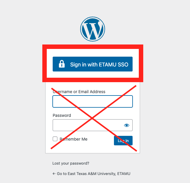Screenshot of the login window indicating to select Sign in with ETAMU SSO 