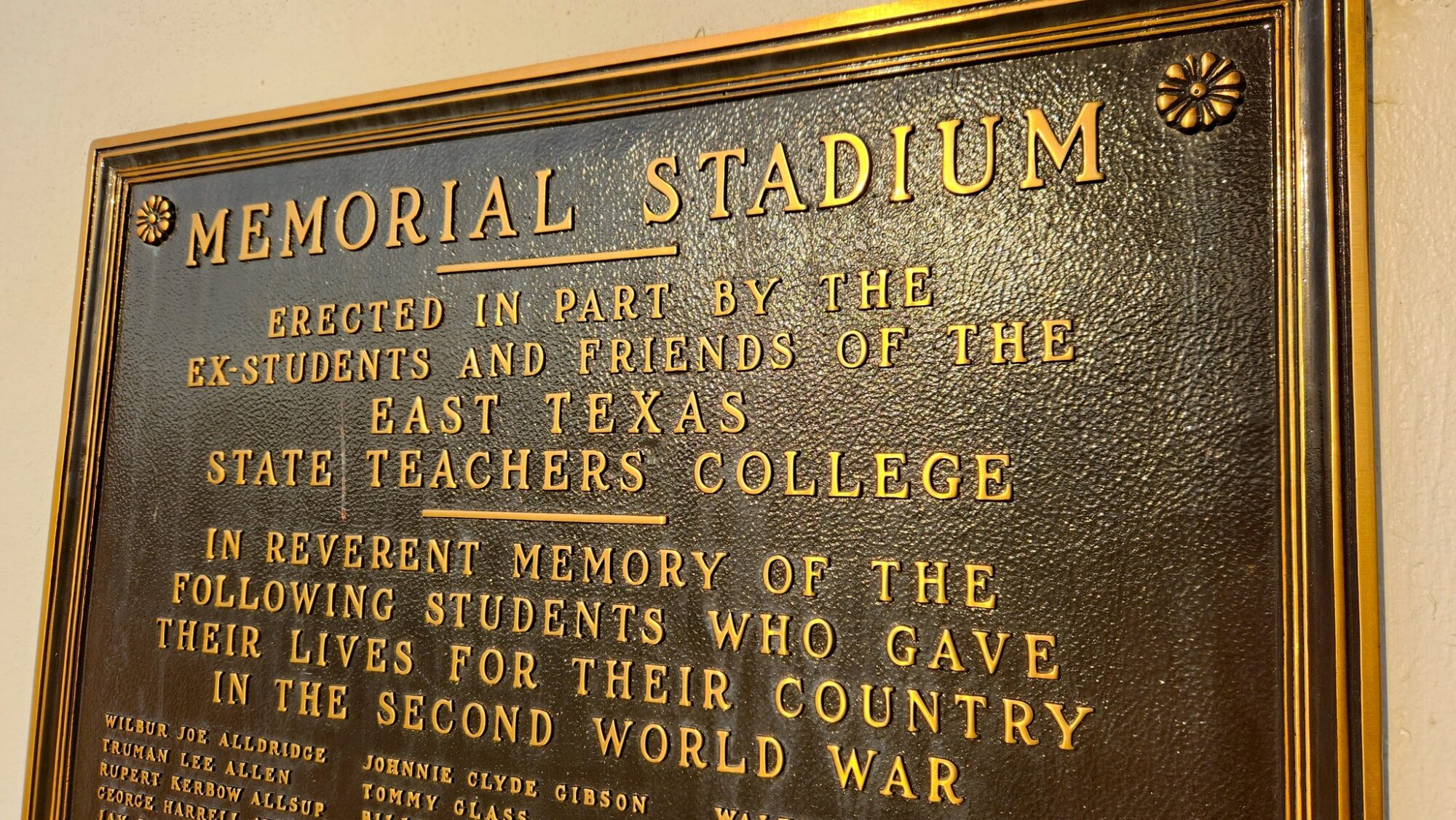 A plaque denoting the dedication of Memorial Stadium.