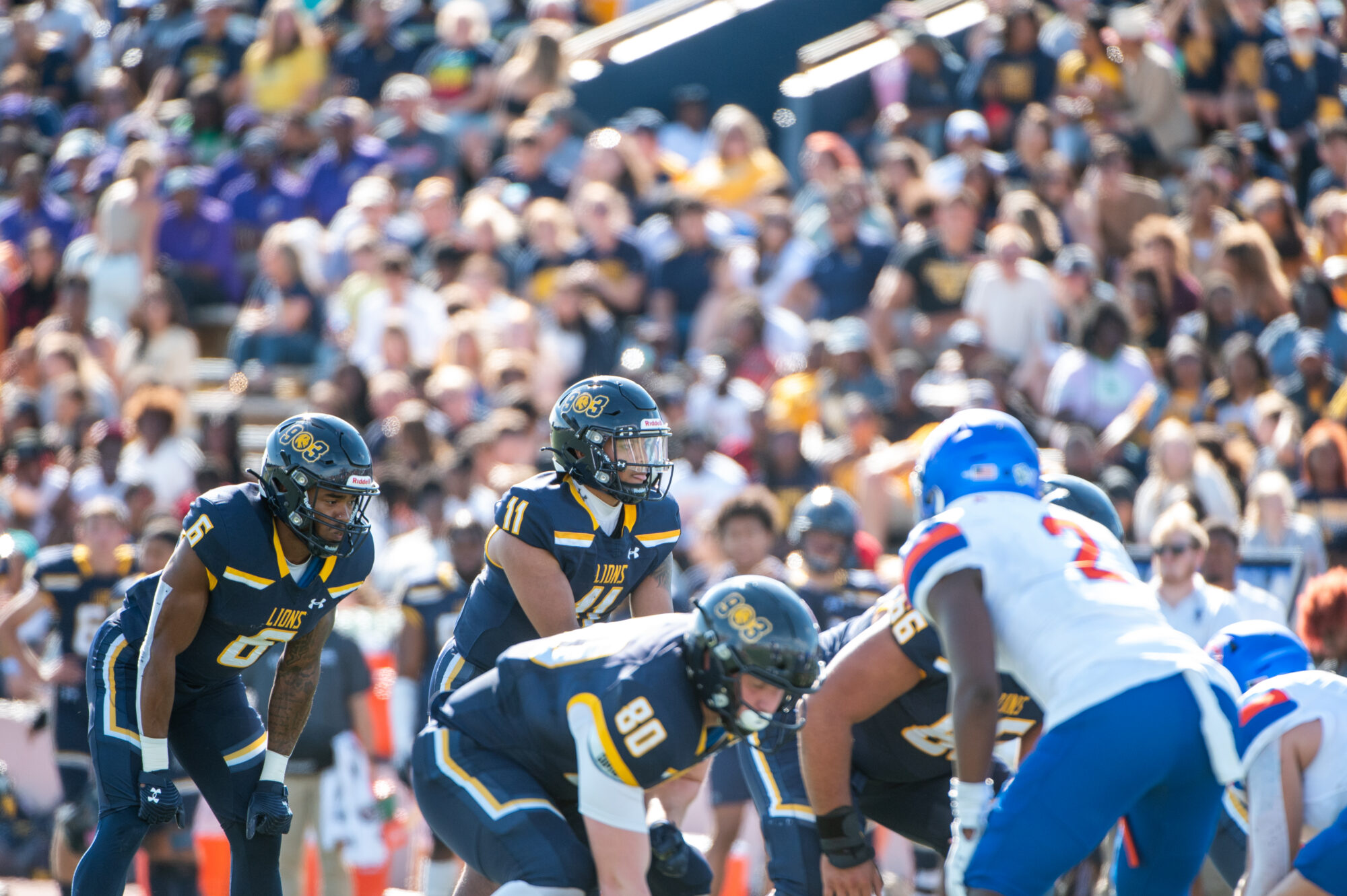 Football players lined up for a play