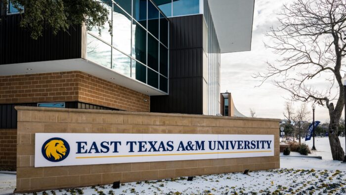 A college campus during winter