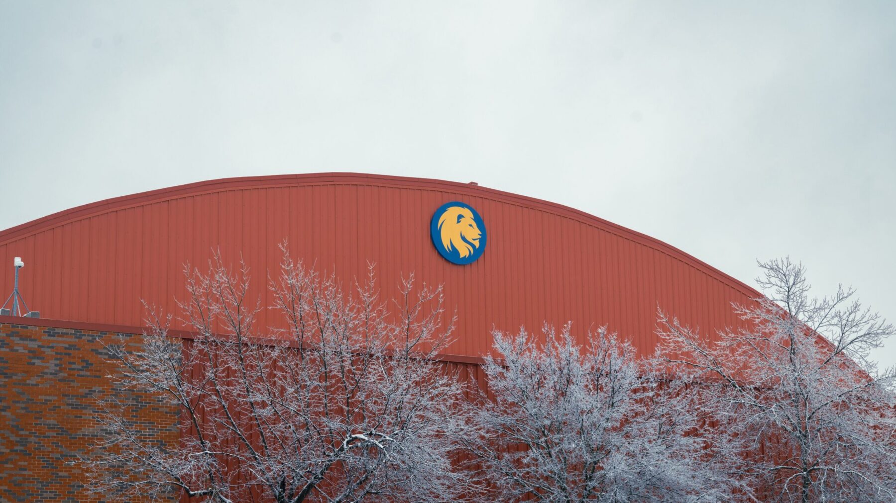 A college gymnasium in a winter setting