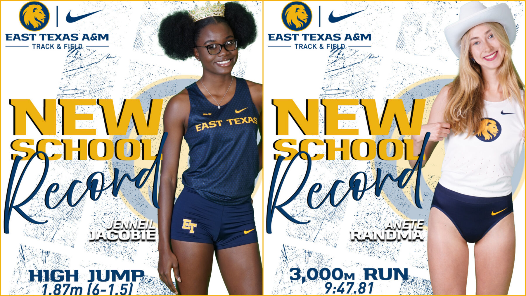 Two graphics side by side depicting track and field athletes.