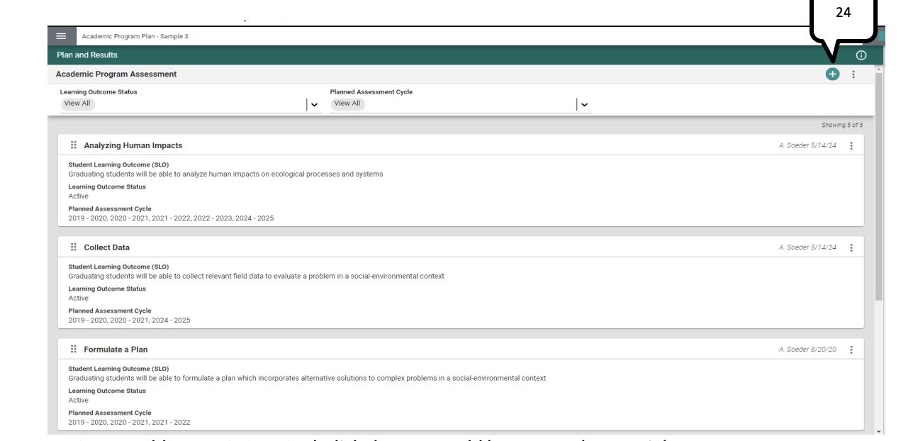 Image of step 24 of Adding or Updating SLO/ Goal and Assessment Method