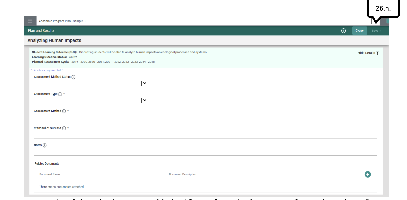 Image of step 26. h. of Adding or Updating SLO Goal and Assessment Method