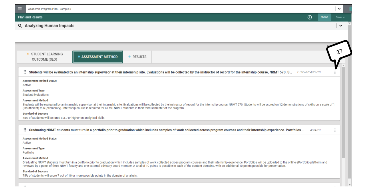Image of step 27 of Adding or Updating SLO Goal and Assessment Method