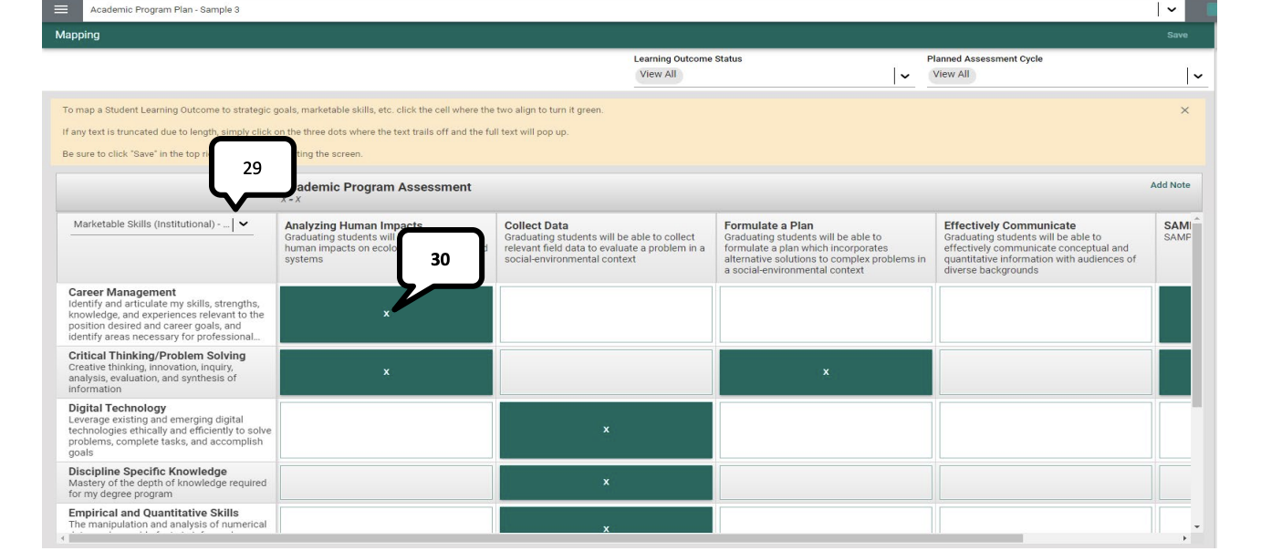 Image of step 29 and 30 of Adding or Updating SLO Goal and Assessment Method