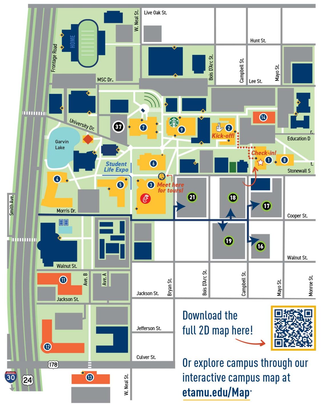 Map indicating locations for Admitted Student Day