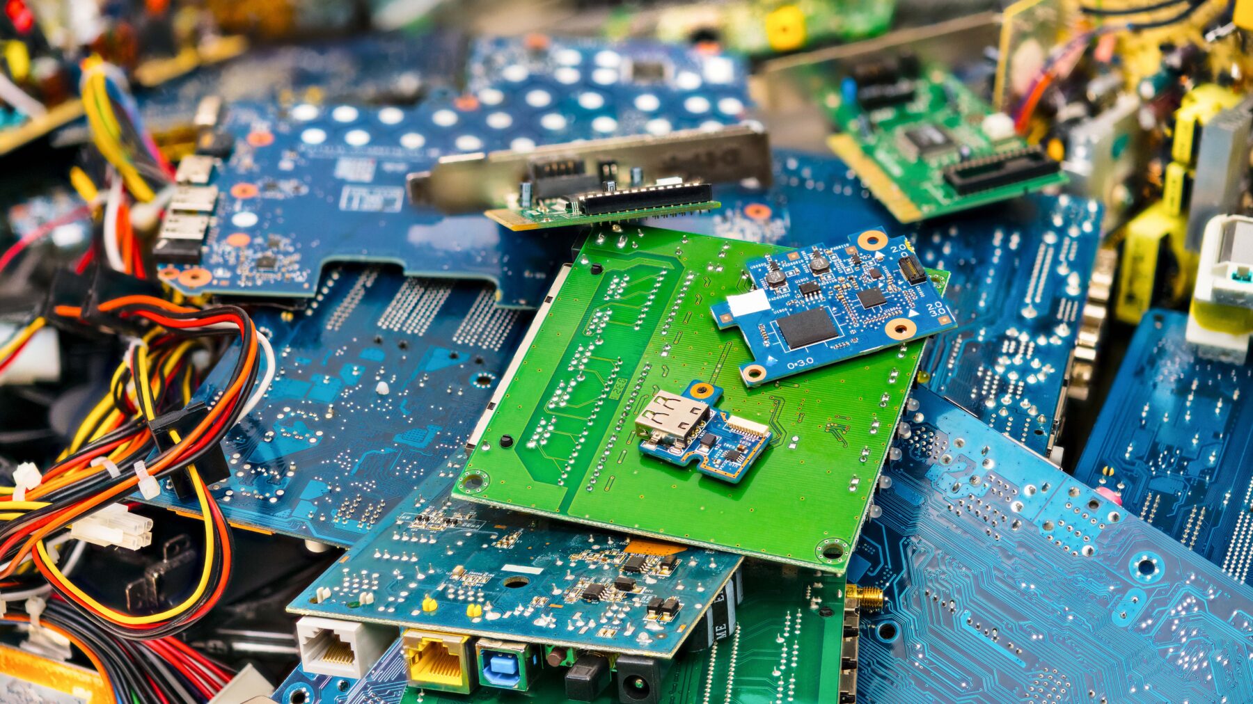 Pile of circuit boards and wires.