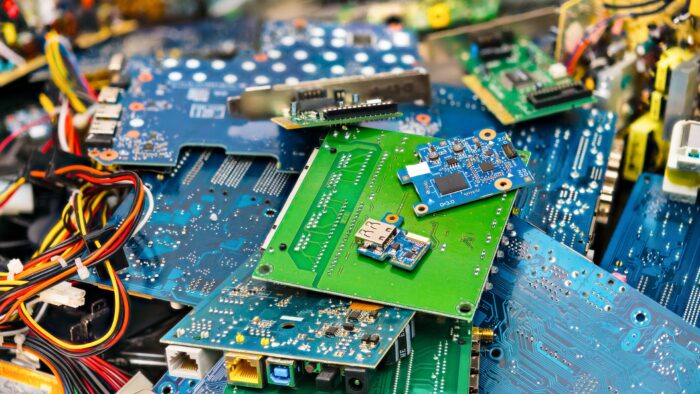 Pile of circuit boards and wires.