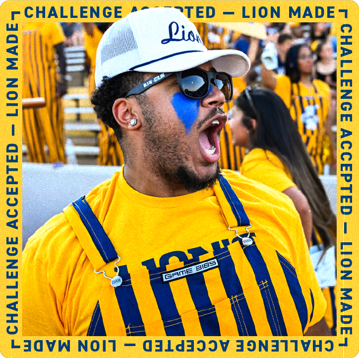 A gold border with blue text outlining a photo