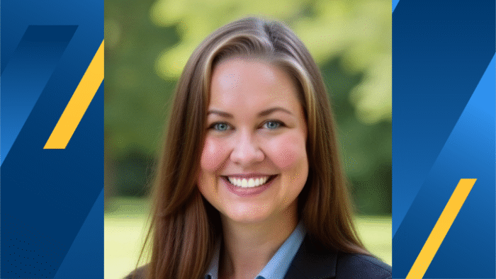 A woman smiling