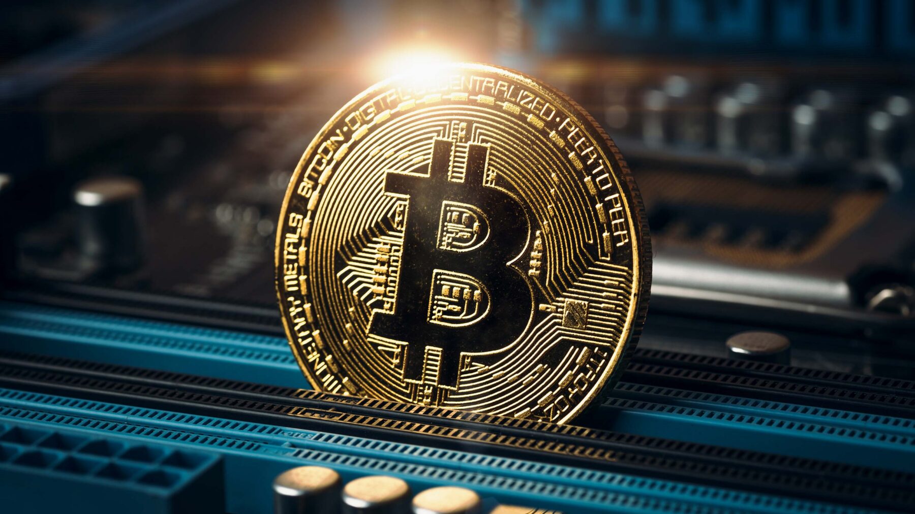 A picture of a gold Bitcoin.