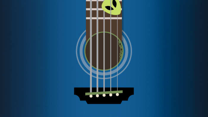A graphic of an acoustic guitar on a blue background.